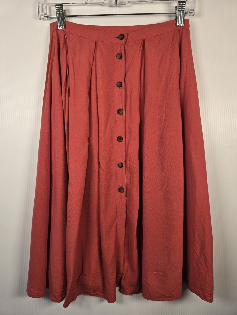 Asos Women's Button-Front Rust Red Midi Skirt 2 Slit Pockets Size 4
